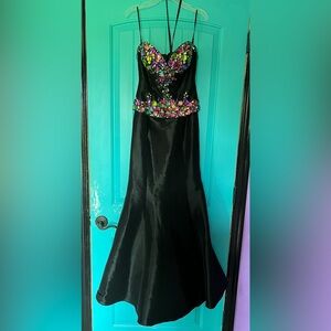 Jovani Black and multi jeweled strapless prom dress